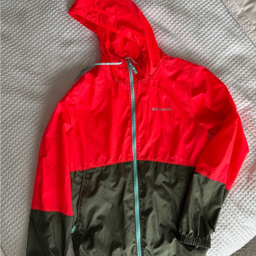 Windbreaker Columbia Hooded Jacket Full Zip Lightweight Pink/Green Women Size S